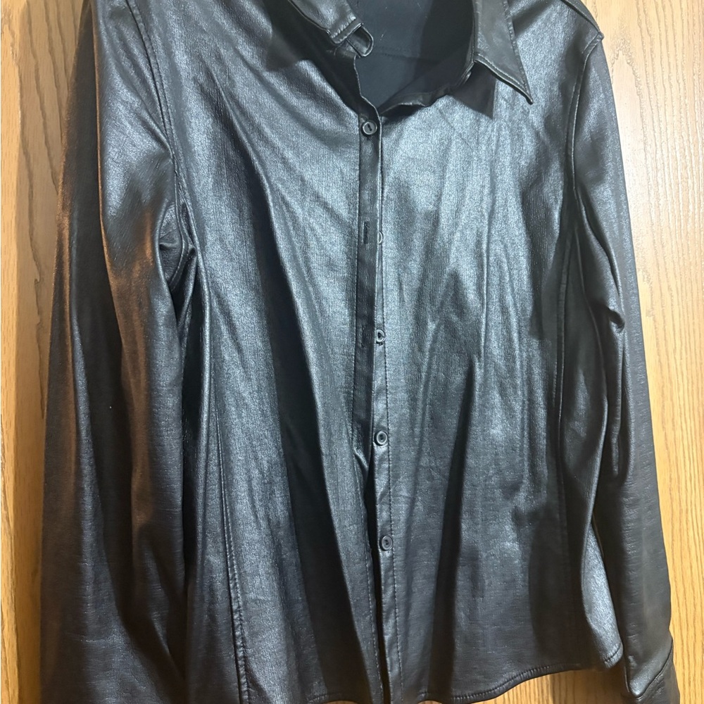 New York & Company Black Faux Leather Blazer